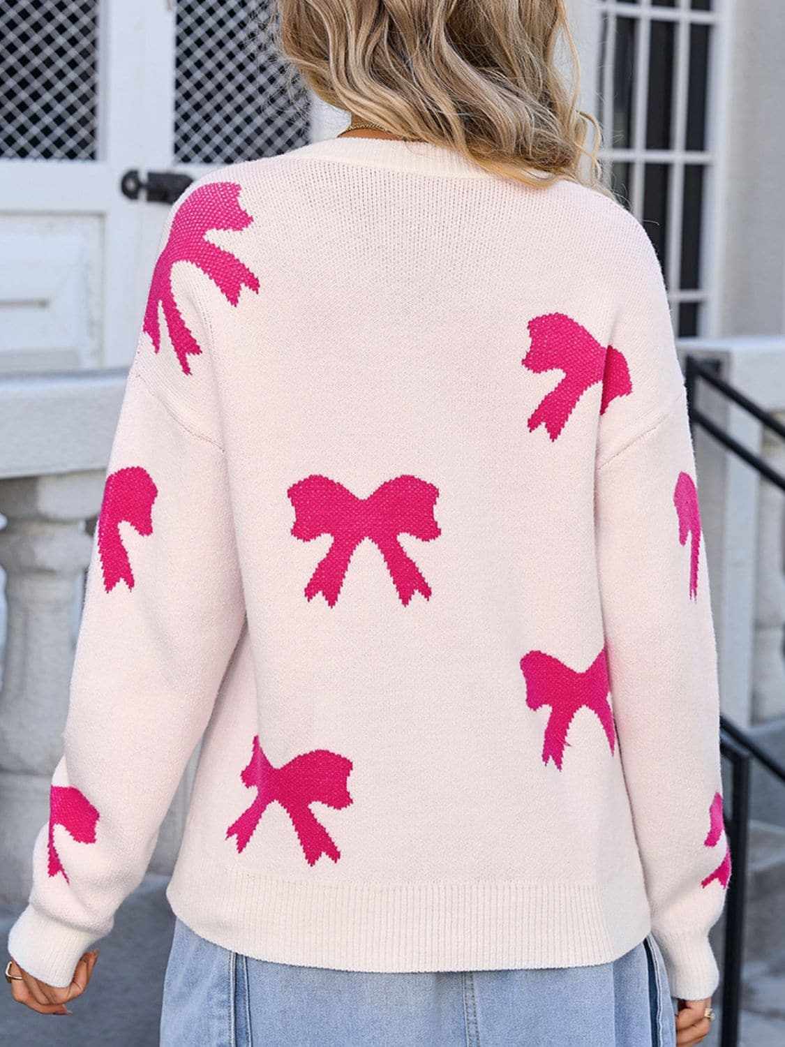 Cozy Knit Sweater with Bow Neck - Love Salve